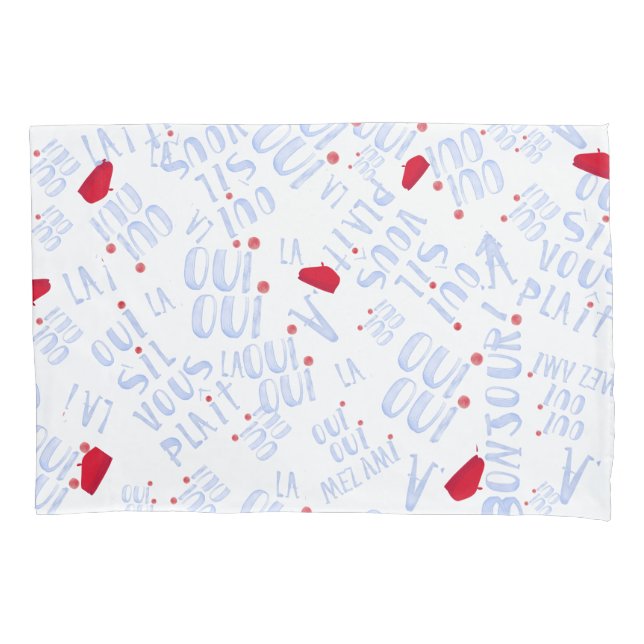 Oui Red Beret Bonjour Cute French Hello  Pillowcase (Front)