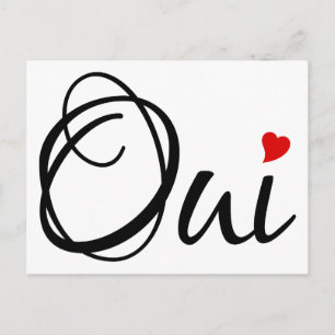 Oui, yes, French word art with red heart Postcard