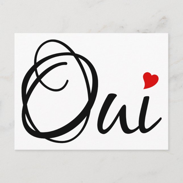 Oui, yes, French word art with red heart Postcard (Front)