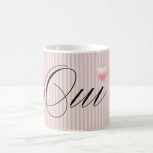 Oui Yes with Pink heart cream pink stripes Coffee Mug