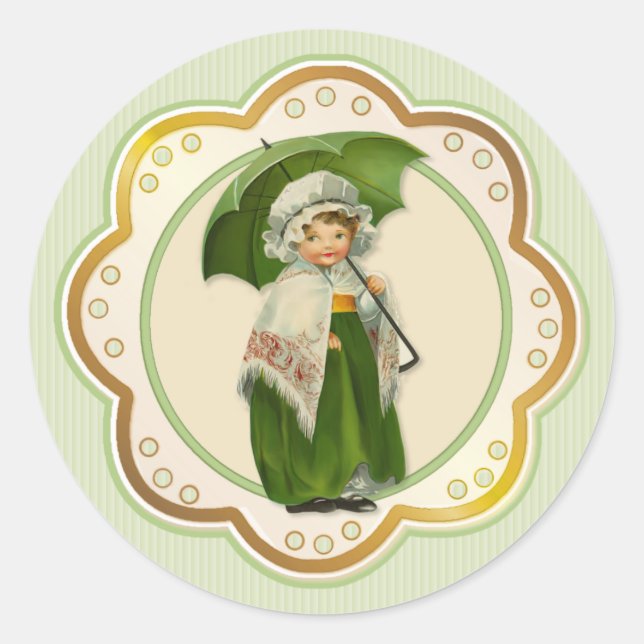 Ould Ireland Irish Umbrella Girl Classic Round Sticker (Front)