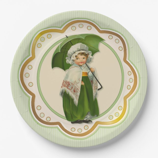 Ould Ireland Irish Umbrella Girl Paper Plate (Front)