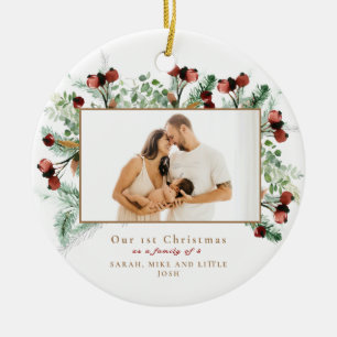 Our 1st Christmas as a Family of 3 Photo White Ceramic Tree Decoration