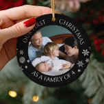Our 1st Christmas As A Family Of 4 Christmas Ornament<br><div class="desc">Capture the firsts of a growing family with this stylish photo Christmas tree ornament. Cherish your memories in a new and unique way- featuring your favourite family picture bordered by elegant black, accompanied by the text 'OUR FIRST CHRISTMAS AS A FAMILY OF 4'. The best part? All text is customisable,...</div>