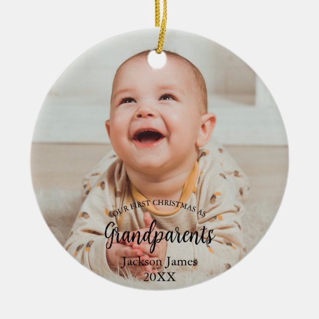 Our 1st Christmas as Grandparents Baby Photo Ceramic Tree Decoration (Front)