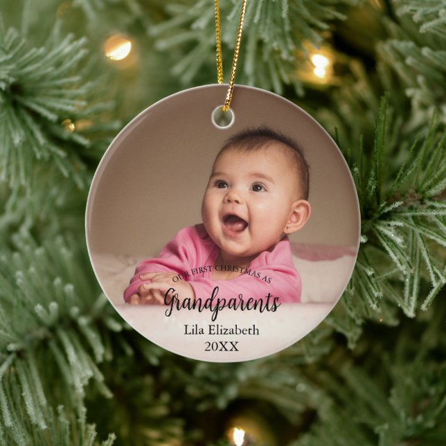 Our 1st Christmas as Grandparents Baby Photo Ceramic Tree Decoration (Tree)