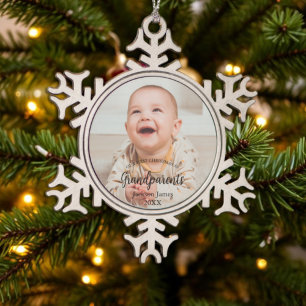 Our 1st Christmas as Grandparents Baby Photo Snowflake Pewter Christmas Ornament