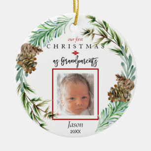 Our 1st Christmas As Grandparents Child Name Photo Ceramic Tree Decoration