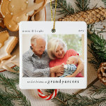 Our 1st Christmas as Grandparents Photo Keepsake Ceramic Ornament<br><div class="desc">Help them celebrate the arrival of their first grandchild with this modern minimalist photo keepsake ornament. The text reads "Our first Christmas as grandparents, " merry and bright and the year. simply upload an image with your favourite photo and it makes the perfect little keepsake gift this holiday season.</div>