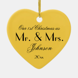 Our 1st Christmas As Mr & Mrs Chic Keepsake Yellow Ceramic Tree Decoration