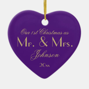 Our 1st Christmas As Mr & Mrs Newlywed Cool Purple Ceramic Tree Decoration