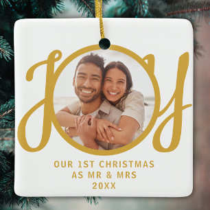 Our 1st Christmas As Mr & Mrs Photo Gold Keepsake Ceramic Ornament