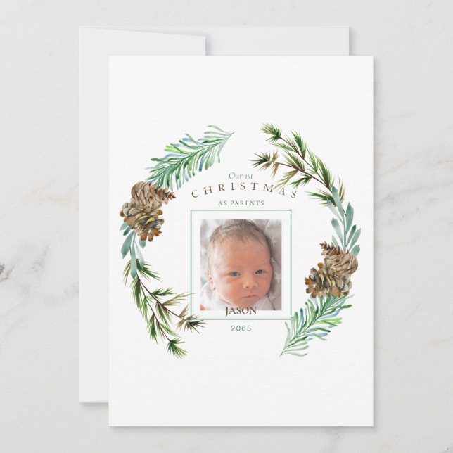 Our 1st Christmas As Parents Photo Foliage Invitation (Front)