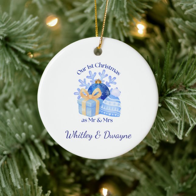 Our 1st Christmas Blue Present Snowflake Ceramic Tree Decoration (Tree)