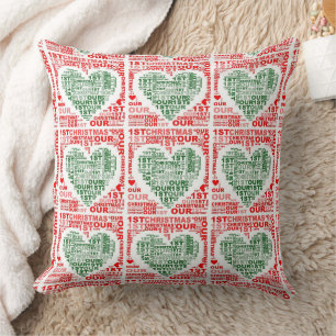Our 1st Christmas Christmas Red Green Heart Pillow