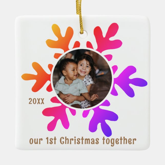 Our 1st Christmas Colourful Snowflake Kids Photo  Ceramic Ornament (Front)