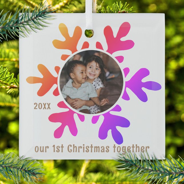 Our 1st Christmas Colourful Snowflake Kids Photo Glass Tree Decoration (Creator Uploaded)