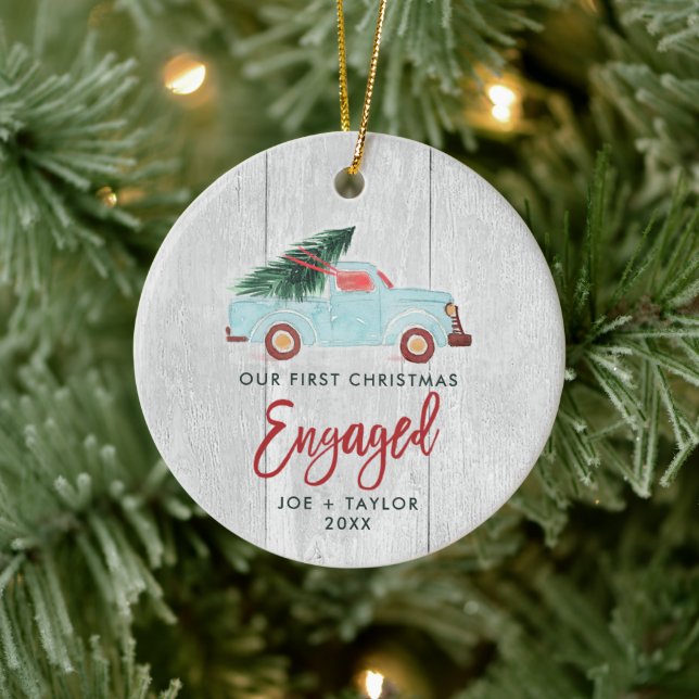 Our 1st Christmas Engaged Personalized Farm Truck Ceramic Tree Decoration (Tree)