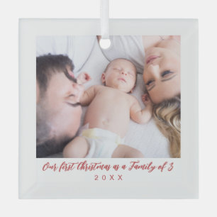 Our 1st Christmas Family of Three Photo Glass Tree Decoration