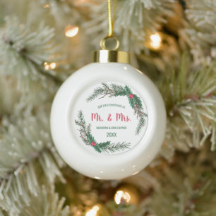 Our 1st Christmas Married   Mistletoe Ceramic Ball Christmas Ornament