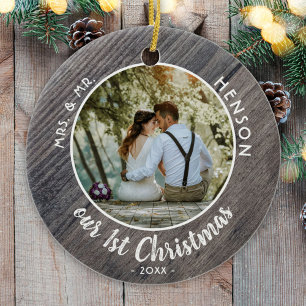 Our 1st Christmas Newly Weds Couple Photo Ceramic Tree Decoration