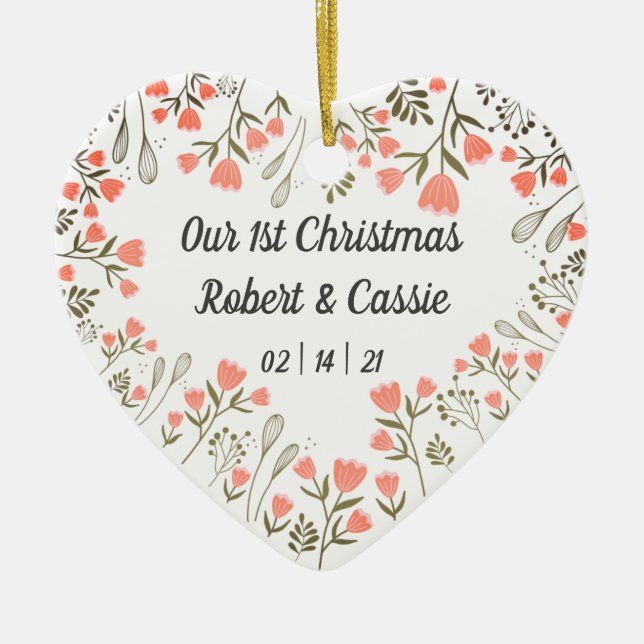 Our 1st Christmas Personalised Wedding Ceramic Tree Decoration (Front)