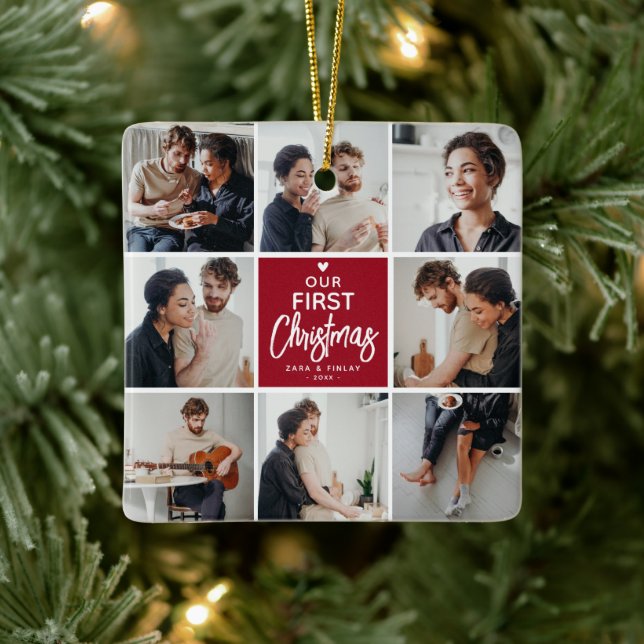 Our 1st Christmas Photo Collage Keepsake Ceramic Ornament (Tree)