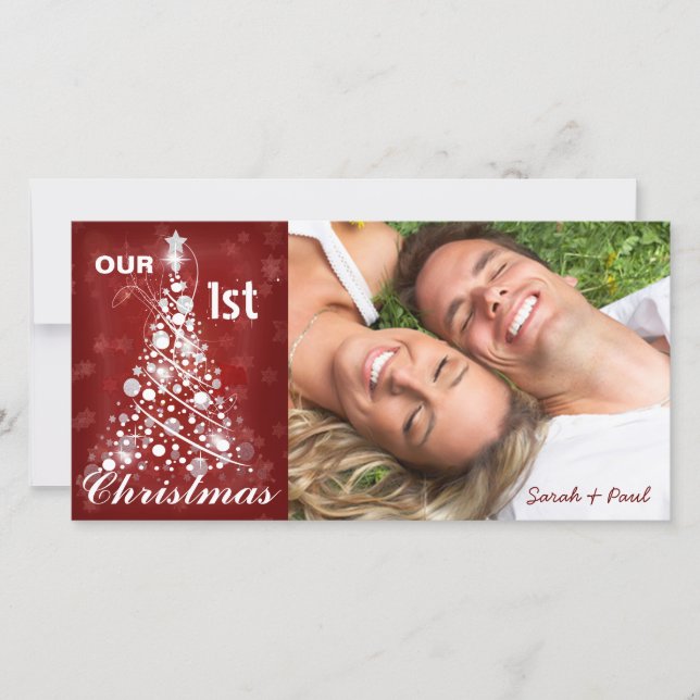 Our 1ST Christmas Photo Modern Christmas Tree Holiday Card (Front)