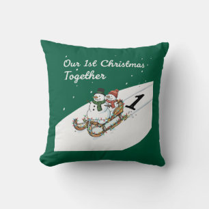 Our 1st Christmas Together Cute Snowman Couple Cushion