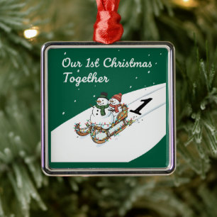 Our 1st Christmas Together Cute Snowman Couple Metal Tree Decoration