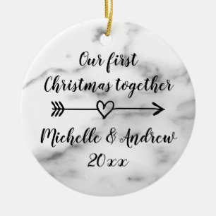 Our 1st Christmas together marble print custom Ceramic Tree Decoration
