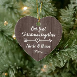 Our 1st Christmas together vintage brown wood Ceramic Tree Decoration