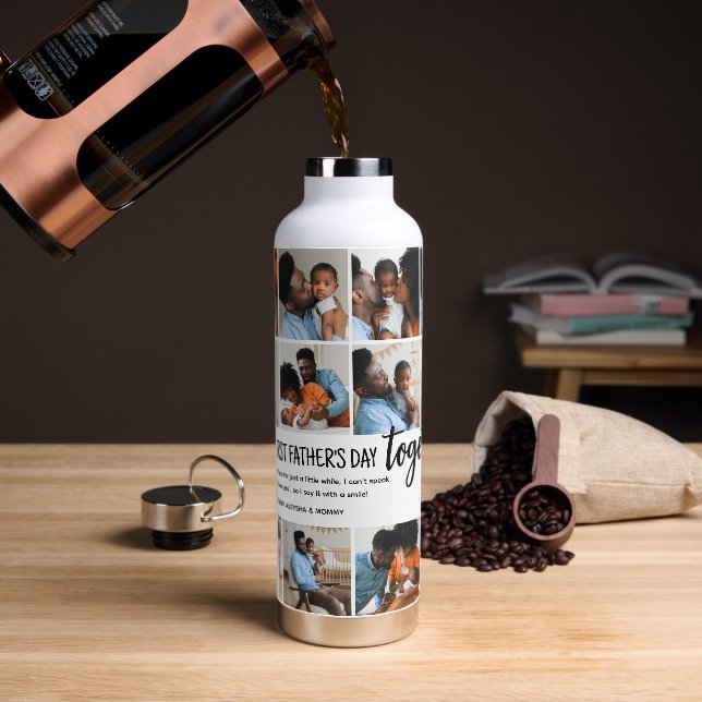 Our 1st Father's Day Together! Photo Collage Water Bottle (Coffee)