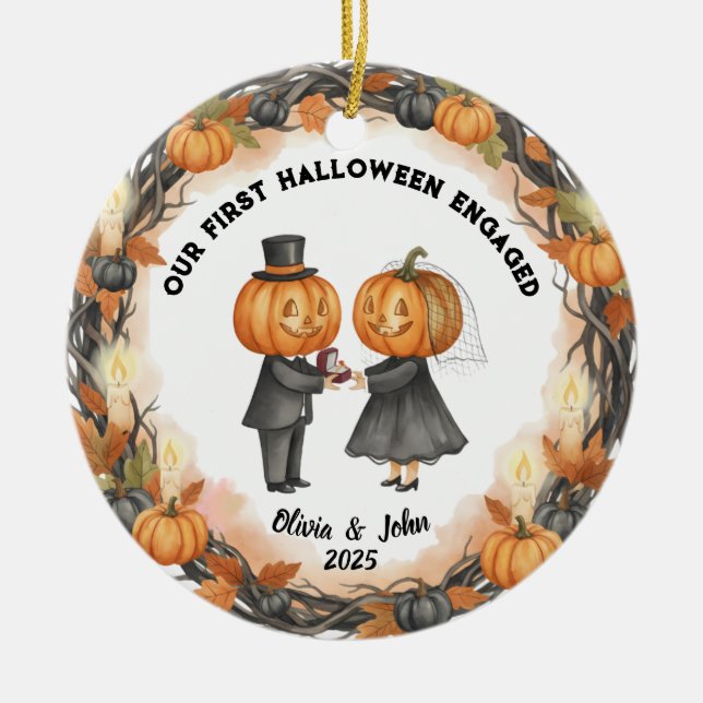 Our 1st Halloween 2025 Pumpkin Wedding with Wreath Ceramic Tree Decoration (Front)