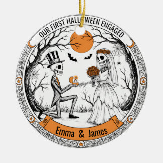Our 1st Halloween Engaged Skeleton Proposal Ceramic Tree Decoration