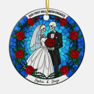 Our 1st Halloween Engaged Stained Glass Wreath Ceramic Tree Decoration