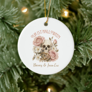 Our 1st Halloween Soft Colours Skull & Roses Ceramic Tree Decoration