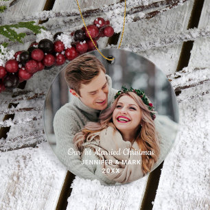 Our 1st Married Modern Wedding Photo Ceramic Tree Decoration