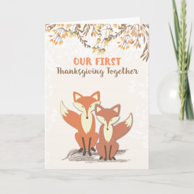 Our 1st Thanksgiving as Newlyweds, Foxes Holiday Card (Front)