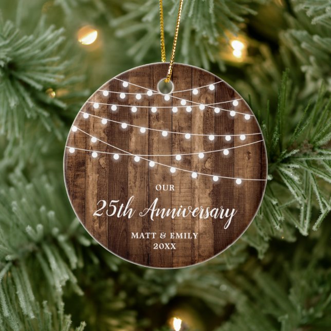 Our 25th Anniversary Personalized Rustic Barn Ceramic Tree Decoration (Tree)
