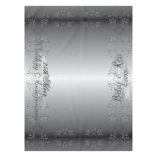 "Our 25th Wedding Anniversary"Hand-written Silvery Tablecloth (Front)