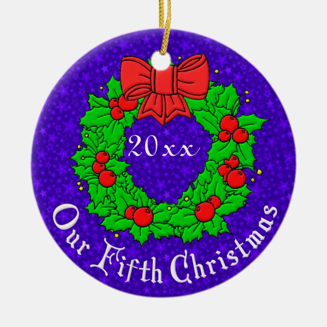 Our 5th Anniversary Ceramic Tree Decoration (Front)