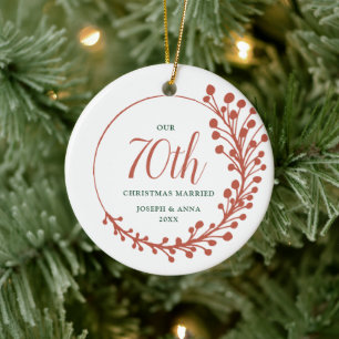 Our 70th Christmas Married Personalised Wreath Ceramic Tree Decoration