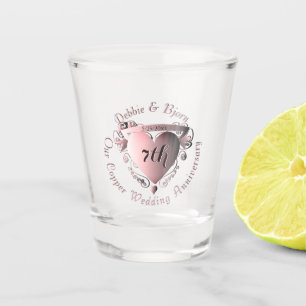 "Our 7th Copper Anniversary"3D Heart Emblem Shot G Shot Glass