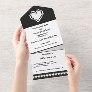 Our 8-bit Hearts in Black All In One Invitation
