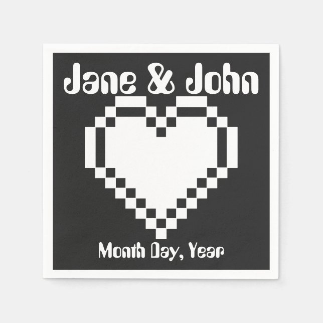 Our 8-Bit Hearts in Black Napkins (Front)