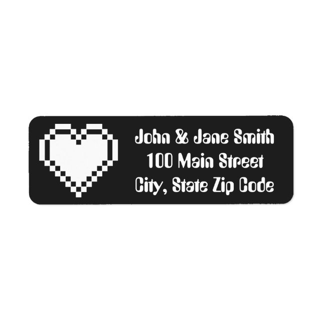 Our 8-Bit Hearts in Black Return Address Label (Front)