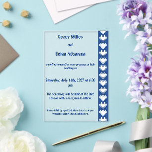Our 8-Bit Hearts in Blue Acrylic Wedding Invitations