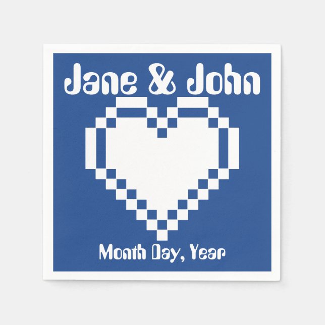 Our 8-Bit Hearts in Blue Napkins (Front)