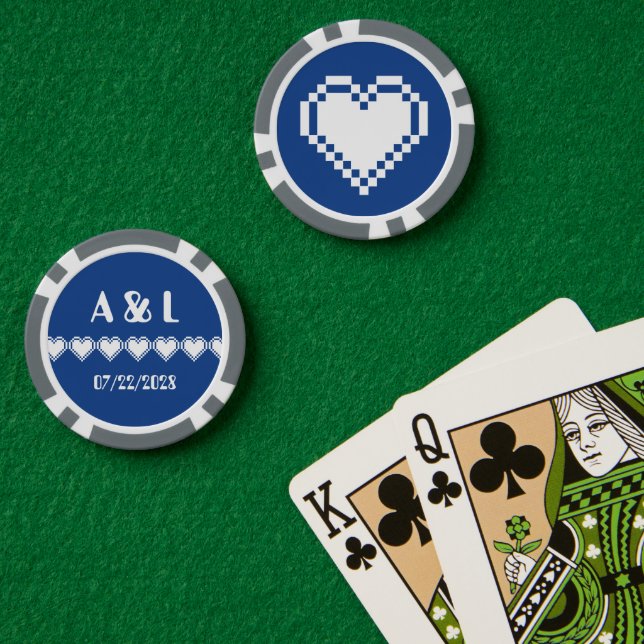 Our 8-Bit Hearts in Blue Poker Chips (Poker Table (Double))